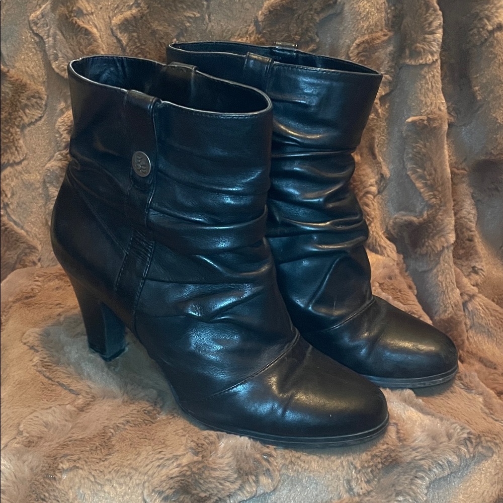BCBG Black Leather Ankle Boots
